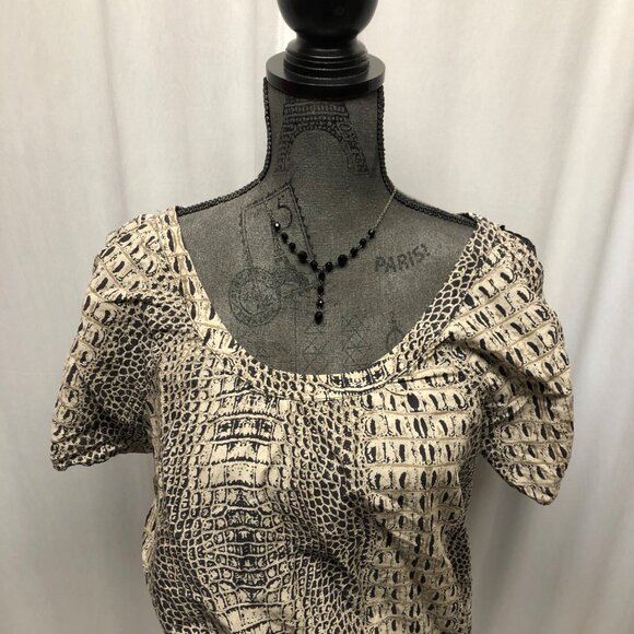 Nine West Top Womens Size Medium Beige Black Elastic Hemline Lightweight Cotton - Picture 2 of 9